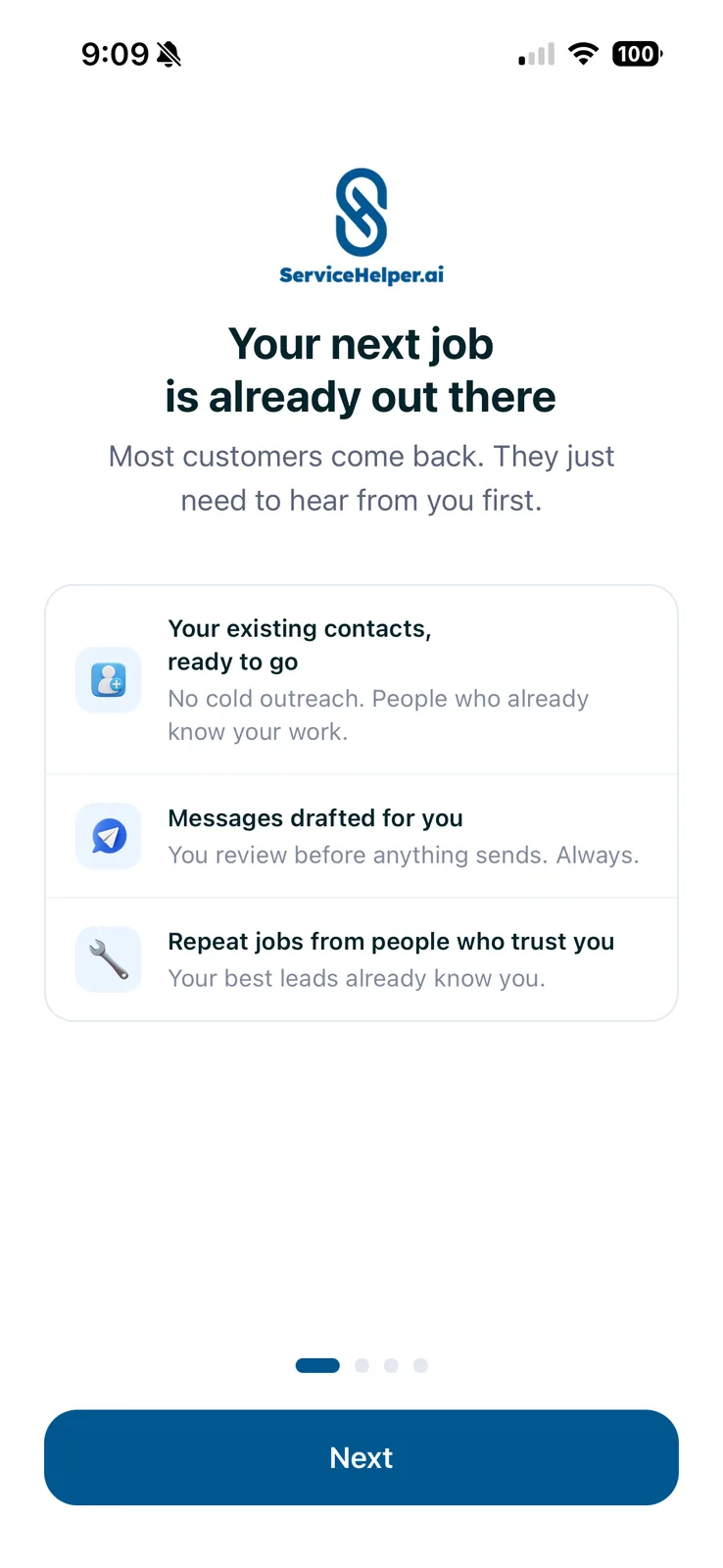 ServiceHelper.ai app — onboarding screen