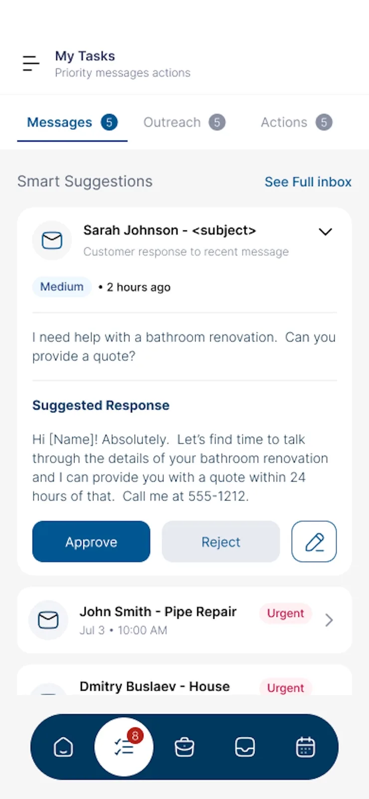 ServiceHelper.ai app — My Tasks with smart suggestions