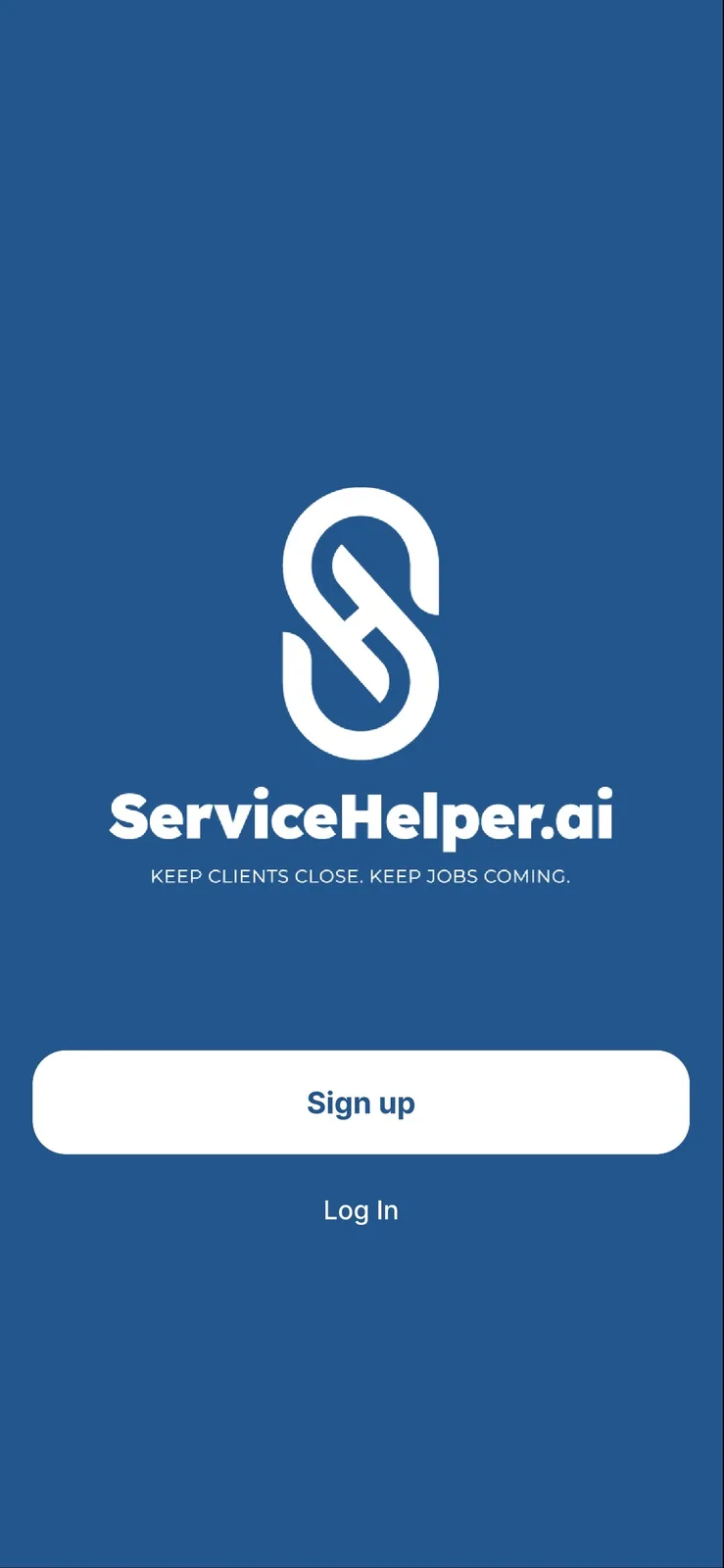 ServiceHelper.ai app — welcome and sign up screen